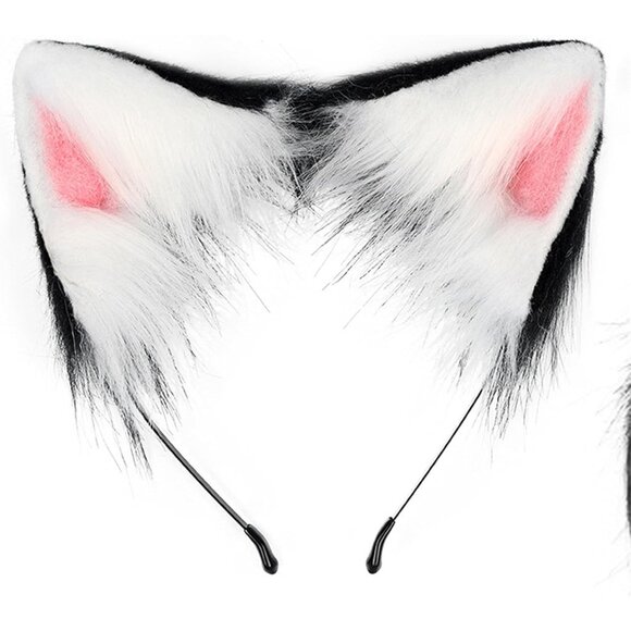 🆕 Halloween Black Faux Fur Cat Fox Ears Headband Wolf Tail Party Costume Adult - Picture 3 of 4